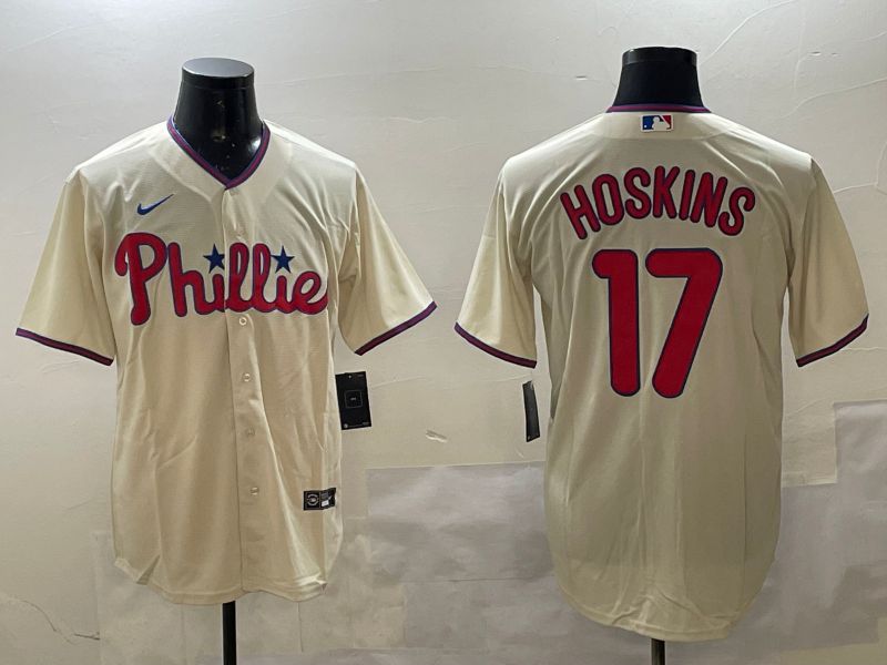 Men Philadelphia Phillies #17 Hoskins Cream Game 2025 Nike MLB Jersey style 1